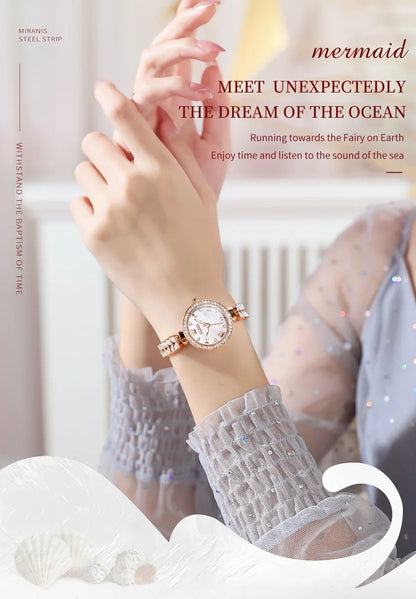 OLEVS 9971 Women's Watches Elegant Fashion Original Wristwatch Waterproof  Fish Bone Strap Luminous Hand Diamond Bezel Reloj.