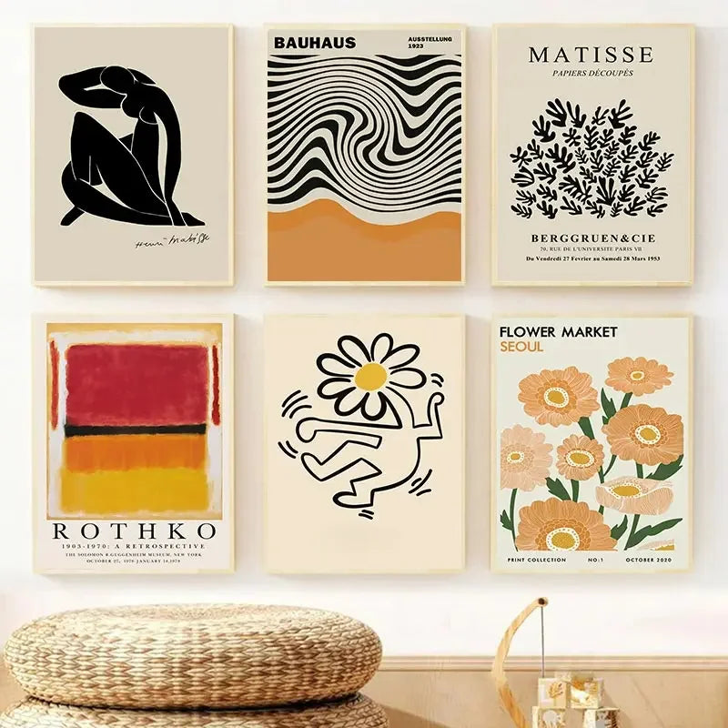 Abstract Yayoi Kusama Orange Wall Art Matisse Mark Rothko Posters and Prints Flower Market Canvas Painting Mural Decoration.