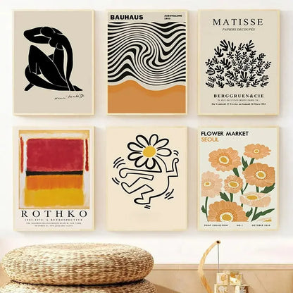 Abstract Yayoi Kusama Orange Wall Art Matisse Mark Rothko Posters and Prints Flower Market Canvas Painting Mural Decoration.