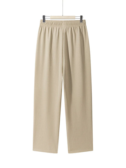 Summer Men's Straight Trousers Casual Solid Color Breathable Drawstring Long Pants Sweatpants Streetwear Men Baggy Pants.