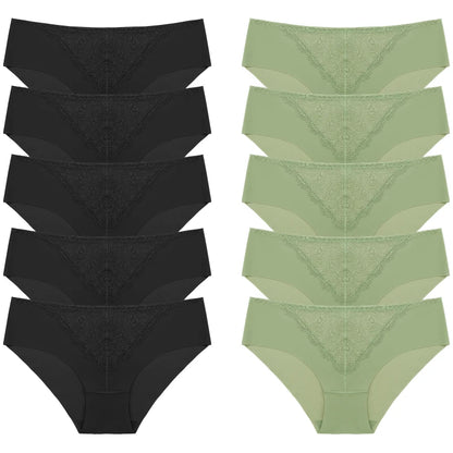 BZEL 10PCS/Set Women's Panties Exquisite Sweet Lace Underwear Sexy Lingerie Silk Satin Briefs Woman Comfort Breathable Underpant