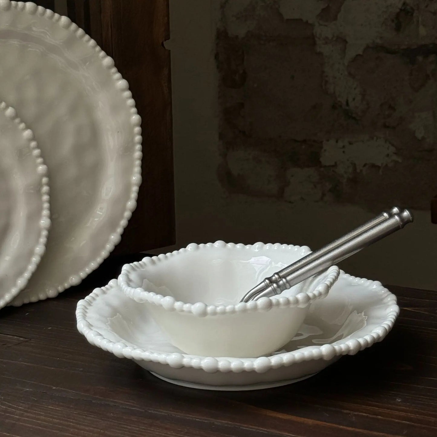 French Irregular Pearl Ceramic Plate Bead Bead Ceramic Plate Ceramic Bowl  Cup Dessert.