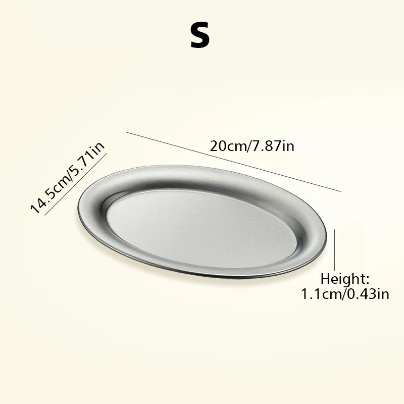 Multi-Size Stainless Steel Oval Dish Plates Household Food Dinner Steamed Shallow Plate Kitchen Tableware.
