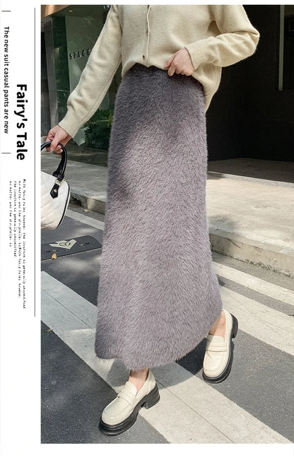 Autumn Winter New Knit Long Skirt Women Casual Thick Korean High Waist Soft A-Line Skirt