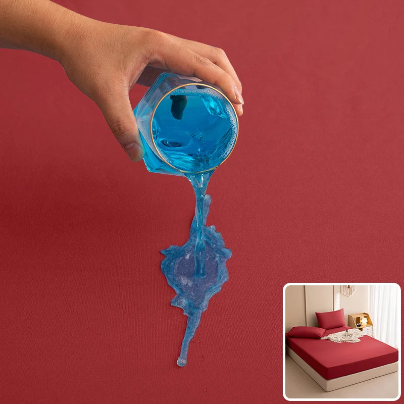 Safe Waterproof Mattress Cover Soft Comfortable Breathable Bed Cover With Elastic Band Fit Machine Washable Single Double Size.