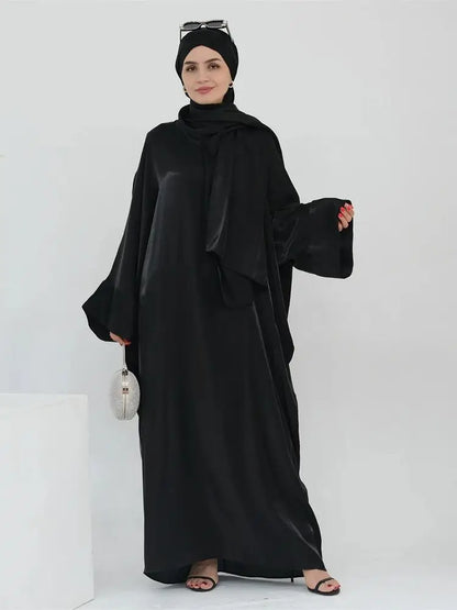 Eid Modest Satin Khimar Abaya Dubai Luxury 2024 Muslim Islam Arabic Abayas For Women Kaftan Hijab Dress Robe Femme Musulmane