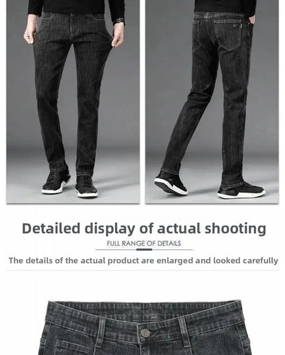 Loose Casual Jeans for Men Mid-aged Thick Winter Long Pants Business Style Straight Leg Spring Autumn Korean Version