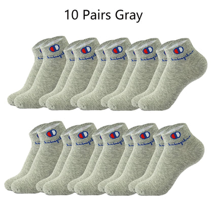 5/10/20 Pairs Men Ankle Socks Cotton Brand Classic Fashion Black White Socks Breathable Mesh Athletic Sports Socks for Summer