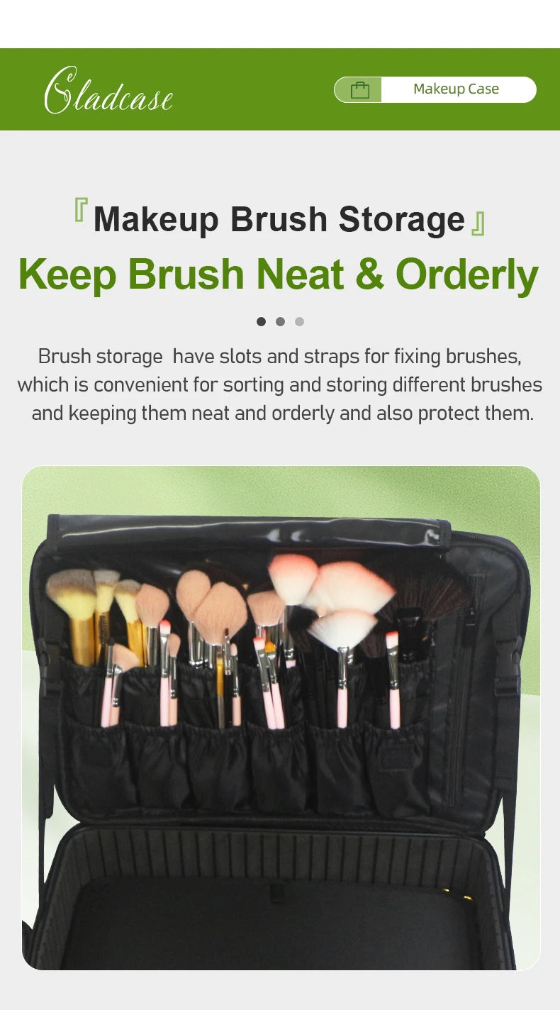 GLADCASE Makeup Case Large Waterproof Makeup Toolbox Professional With Brush Holder Beauty Cosmetic Suitcase Make Up Organizer.