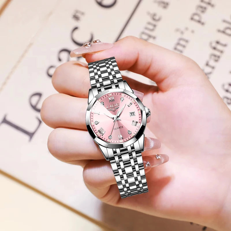 LIGE Elegant Ultrathin Nordic Simple Style Quartz Movement Women's Wristwatch Fashion Stainless Steel Bracelet Belt Woman Watch.