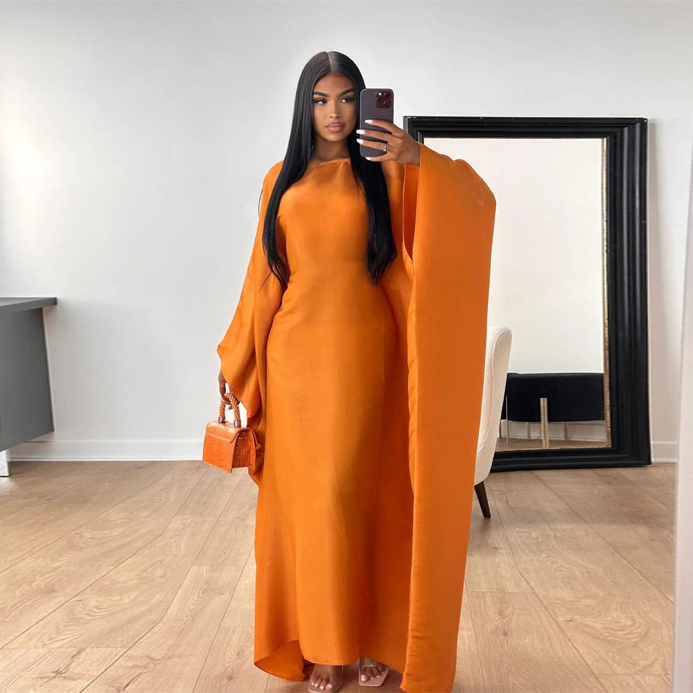 Ramadan Eid Summer Satin Batwing Abaya Dubai Women Islam Muslim Maxi Kaftan Dresses Kebaya Caftan Marocain Robe Femme Musulmane.