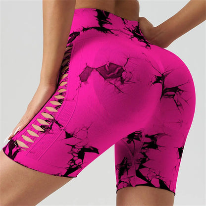 Tie Dyed Seamless Fitness Pants Women's High Waist and Hip Lifting Sports Tight Shorts Running Sexy Peach Fitness Yoga Shorts