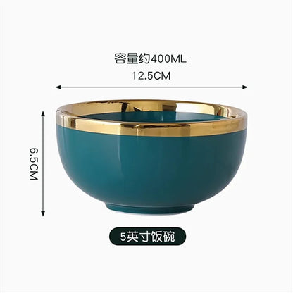 High-end Green Ceramic Plate Home Porcelain Dinner Plate Exquisite Ceramic Bowl Custom Large Size Fish Plate Kitchen Accessories