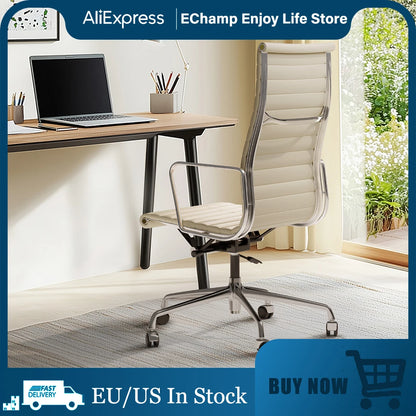 Weiße Drehstühle aus echtem Leder mit mittlerer Rückenlehne, ergonomischer Bürostuhl, verstellbarer drehbarer Gaming-Stuhl aus Leder, gerippter Bürostuhl