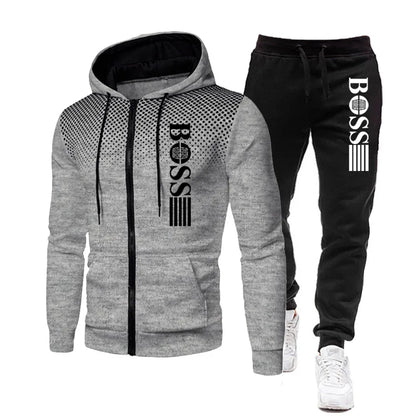 2025 New Men's zippered hoodie + Casual Pants Set for Autumn and Winter fashion Fitness and Warm sportswear Two-piece set.