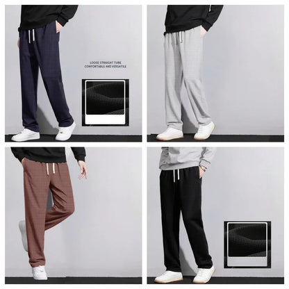 Men's retro knitted Waffle sweatpants, loose straight leg solid color pants with elastic waist and drawstring, suitable for autu.