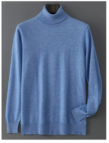 2025 Autumn/Winter High Collar Men's 100% Pure Wool Stylish Youth Loose Knitted Outerwear Flip Collar Casual Base Men's Sweaters.