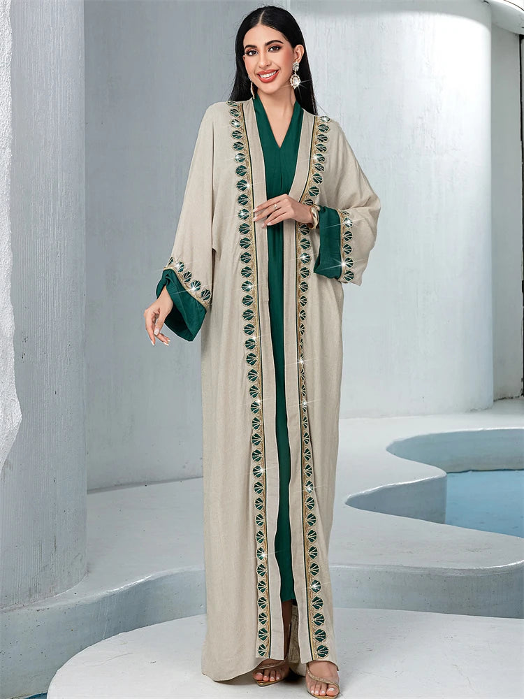 Ramadan Mubarak Kimono 2 Piece Abaya Damen Dubai Luxury Set Islam Muslim Modest Dress Women Kebaya Kaftan Robe Femme Musulman.