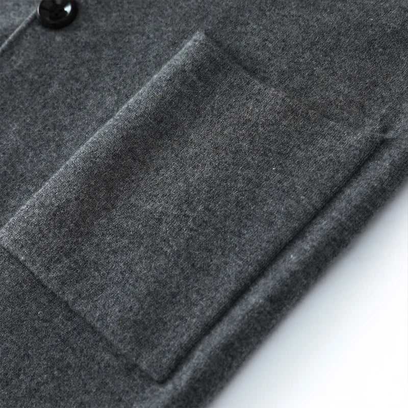 100%Cashmere Suit Men's Suit Collar Knitted Cardigan Business Casual Coat High Waisted Knitted Shorts Winter Thick Two-piece Set.