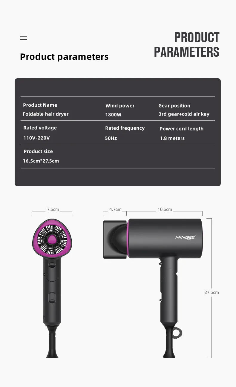 Professional Hair Dryer With High Air Volume And Quick Drying Negative Ion Hair Care EU/US/UK/AU Plug For Home Use Hair Dryer