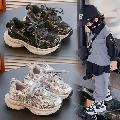 Kids Casual Running Shoes with Rhinestones Boys Girls Sports Shoes Mesh Breathable 2024 New Children Sneakers Fashion Trendy.