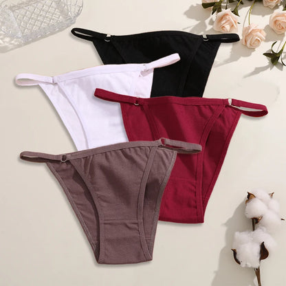 FINETOO 4Pcs Women's Cotton Panties Sexy Metal Ring Waist Underwear Solid Breathable Panties Ladies Soft Briefs Comfort Lingerie.