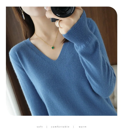 Neue Kaschmir frauen V-ausschnitt Pullover Spitze Neck Aushöhlen Design Beiläufige Gestrickte Lange Hülse frauen Pullover Herbst Und winter.