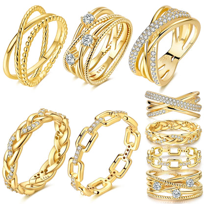 925 Sterling Silver Rings Gold Color Sparking Popular LOVE Wedding Ring Certified Women Engagement Jewelry Anniversary Gifts.