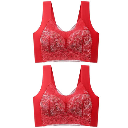 2pcs Womens Seamless Ice Silk Full Cup Bras No Steel Ring Support Lace Bralette Large Size Brassiere Comfort Ventilate Underwear.