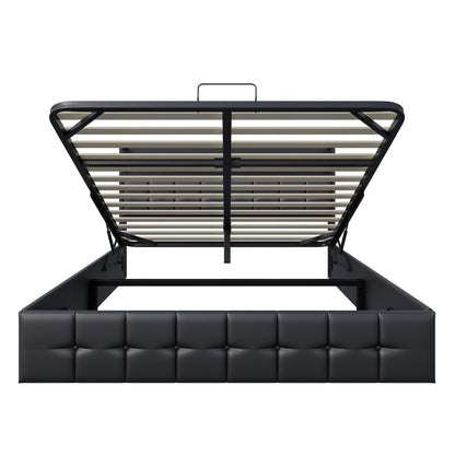 Rosahqnda Doppelbett 160 x 200 cm, mit Steckdose und LED, Kopfteil mit Stauraum und hydraulischem Stauraum, Schlafzimmer für Teenager, Leinen/PU