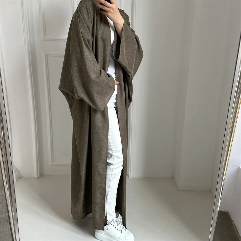 Eid Open Solid Color Batwing Abaya Dubai 2024 Modest Kimono Muslim Kaftan Dresses Abayas for Women Islam Kebaya Caftan Femmes.