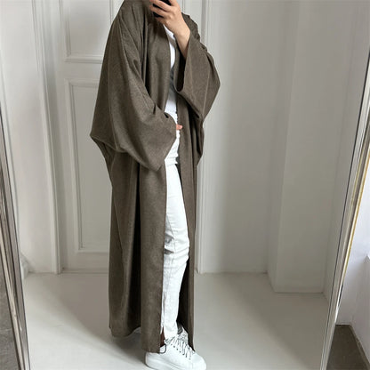 Eid Open Solid Color Batwing Abaya Dubai 2024 Modest Kimono Muslim Kaftan Dresses Abayas for Women Islam Kebaya Caftan Femmes.