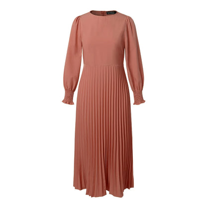 ZANZEA Elegantes Damen-Plisseekleid, edel, gesmokte Bündchen, langärmelig, O-Ausschnitt, Fit und Flare, lang, Vestidos, Pendeln, solide Party-Roben.