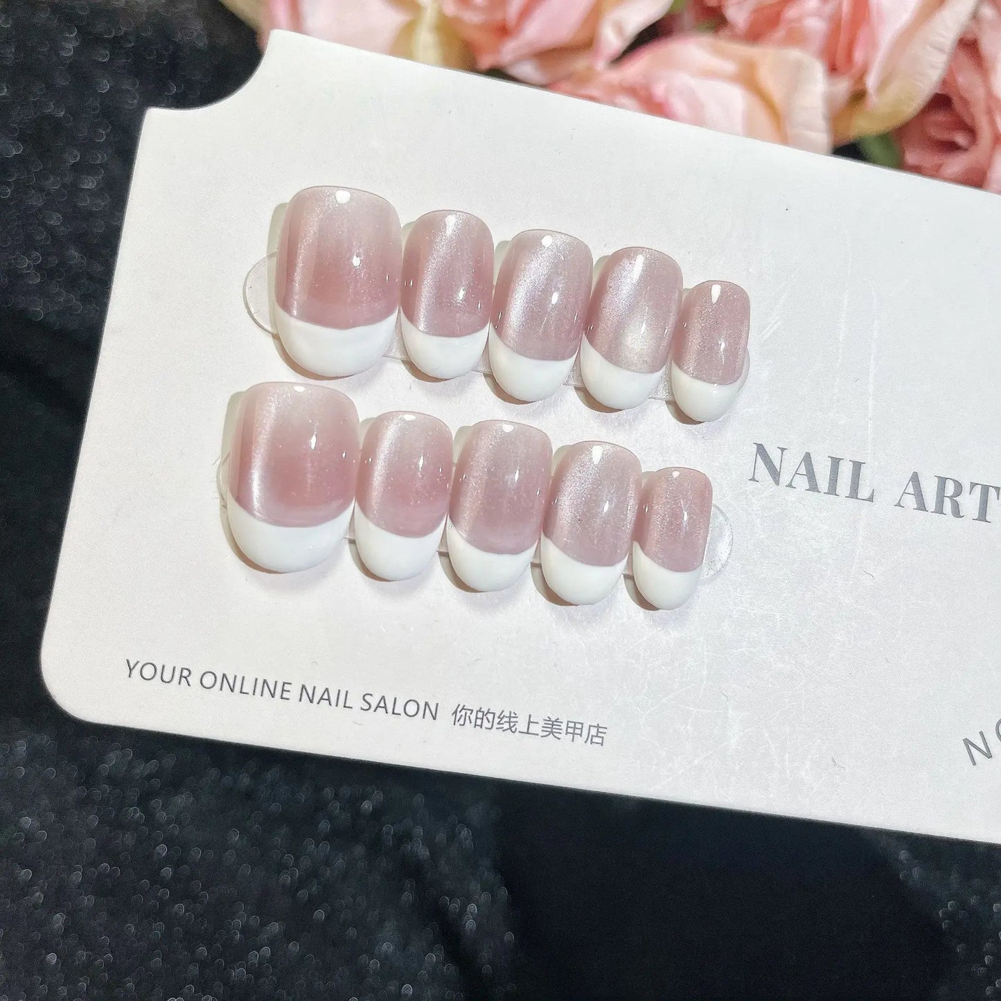 10pcs Pink French Handmade Nails Short French style Handmade Wear Nail for Women&Girl Whitening Nail Stickers False Nail.