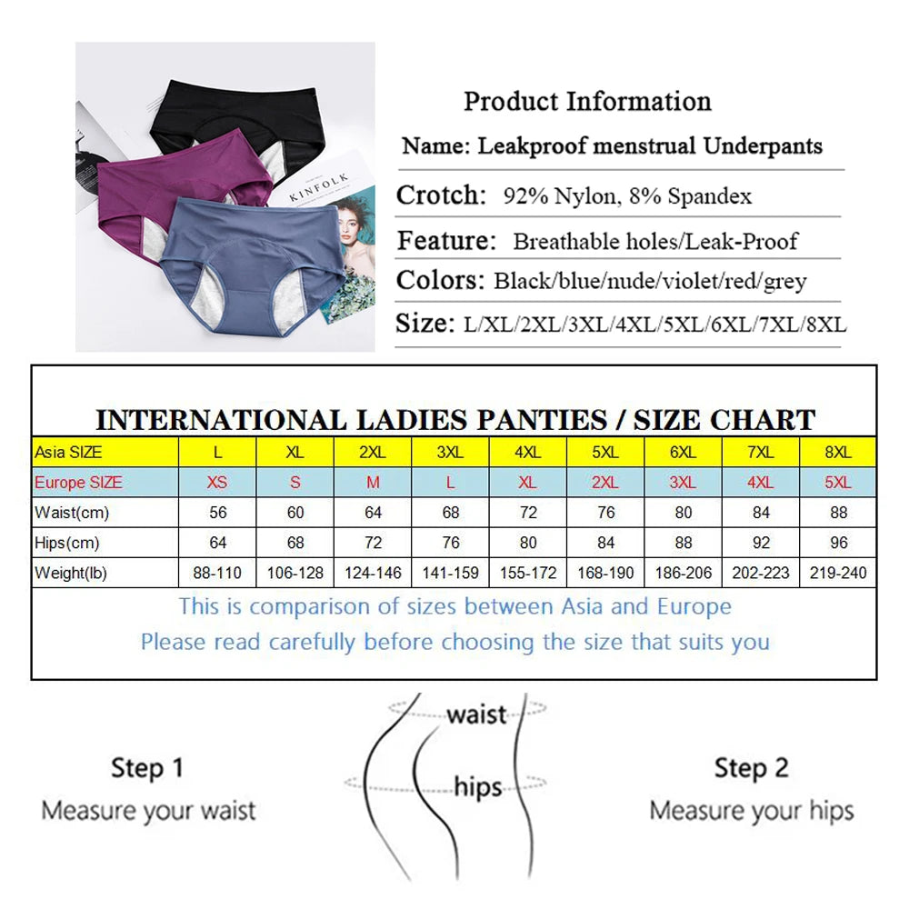 4pcs Women Menstrual Panties+gift Menstrual Cup Female Period Leak Proof Underwear Plus Size Maternal Physiological Briefs.
