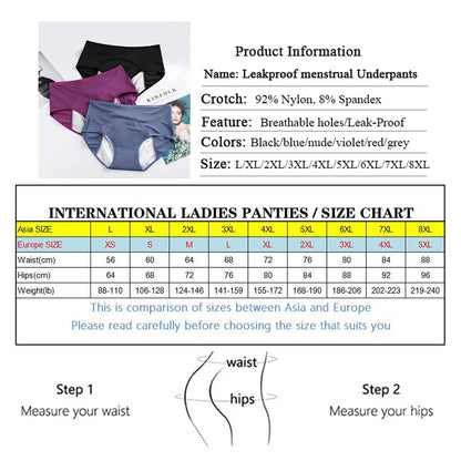 L-8XL Leak Proof Menstrual Panties 5PCS Women Period Underwear Sanitary Panties  Plus Size Physiological Waterproof Briefs.