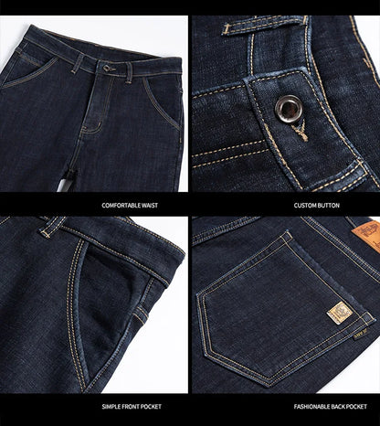 28-40 Large Size Winter Men Plush Thick Fleece Trouser Lambswool Thermal Jeans Casual Pants Windproof Warm Cotton Denim Pants.