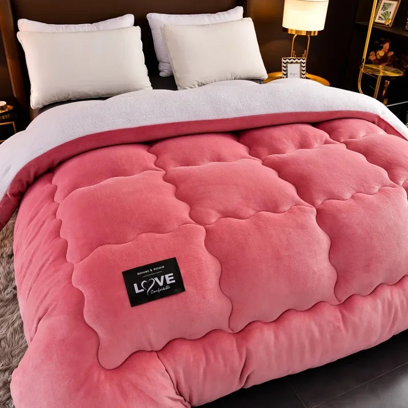 New Super Warm Lamb Wool Quilt Winter Thickened Cotton Quilt Warm Cotton Double sided Velvet Soft Extra Large Blanket.