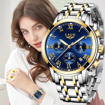 LIGE 2024 New Fashion Women Watches Ladies Top Brand Luxury Creative Steel Women Bracelet Watches Female Quartz Waterproof Watch.