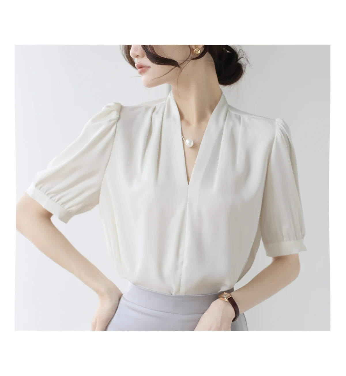 2025 Fashion Summer Short Sleeve V-Neck Women Blouse White Blouse Shirt Women Tops Blouses Shirts Blusas De Mujer Camisas P856.