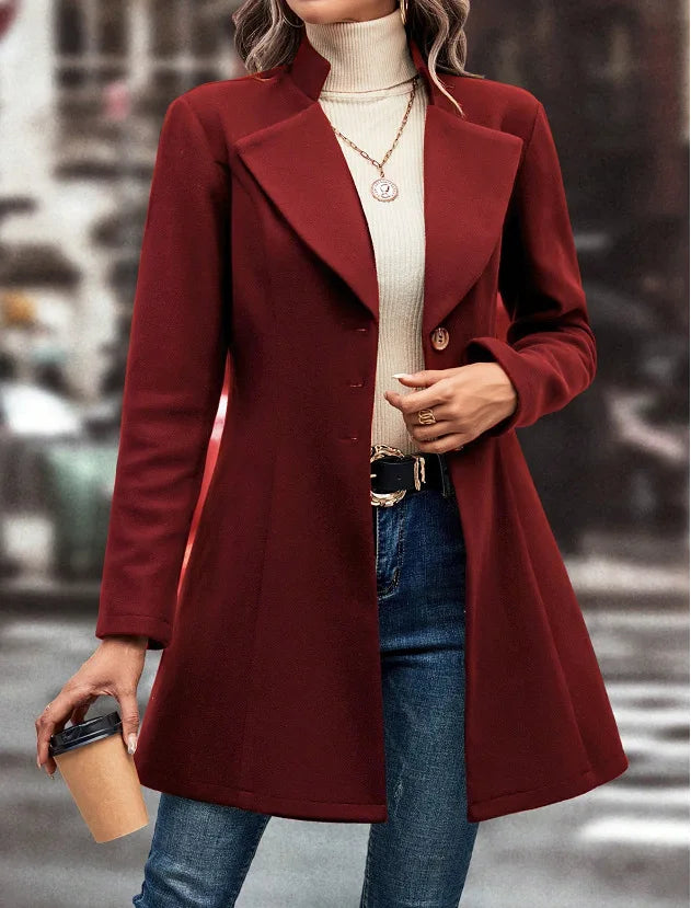 Strickjacke mischt solide Langarm Einreiher Oberbekleidung Loose Fit Knopf umdrehen Kragen Wolle Mäntel Knopf Büro Dame