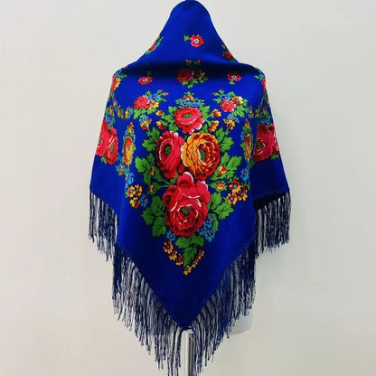 120*120cm Russian National Square Scarf Women Luxury Floral Print Fringed Ukrainian Shawls Scarves Ladies Head Wraps Bandana.