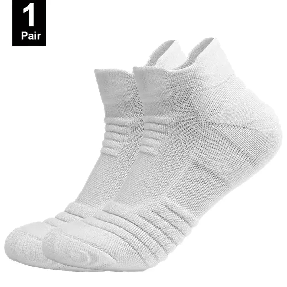 6/3/1 Pairs New Men Sports Running Fitness Flight Short Tube Socks Women's Towel Bottom Basketball Socks Solid Color Black Socks