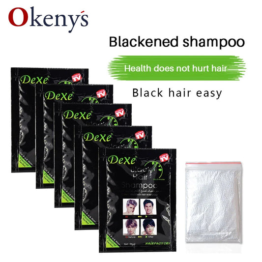 5 Pcs Dexe  Hair Dye Shampoo Product Fast Black Hair Shampoo White Become Black Color Grey Hair Removal for Men and Women.