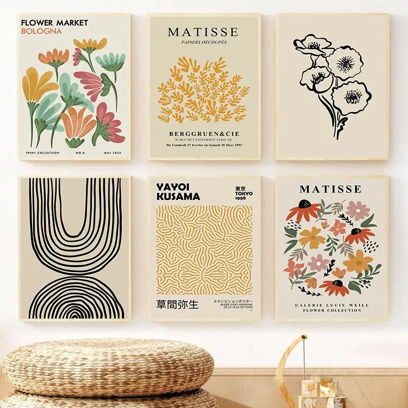 Matisse Poster Yayoi Kusama Posters and Prints Canvas Patings  Flower Market Wall Art Pictures for Living Room Boho Decor.