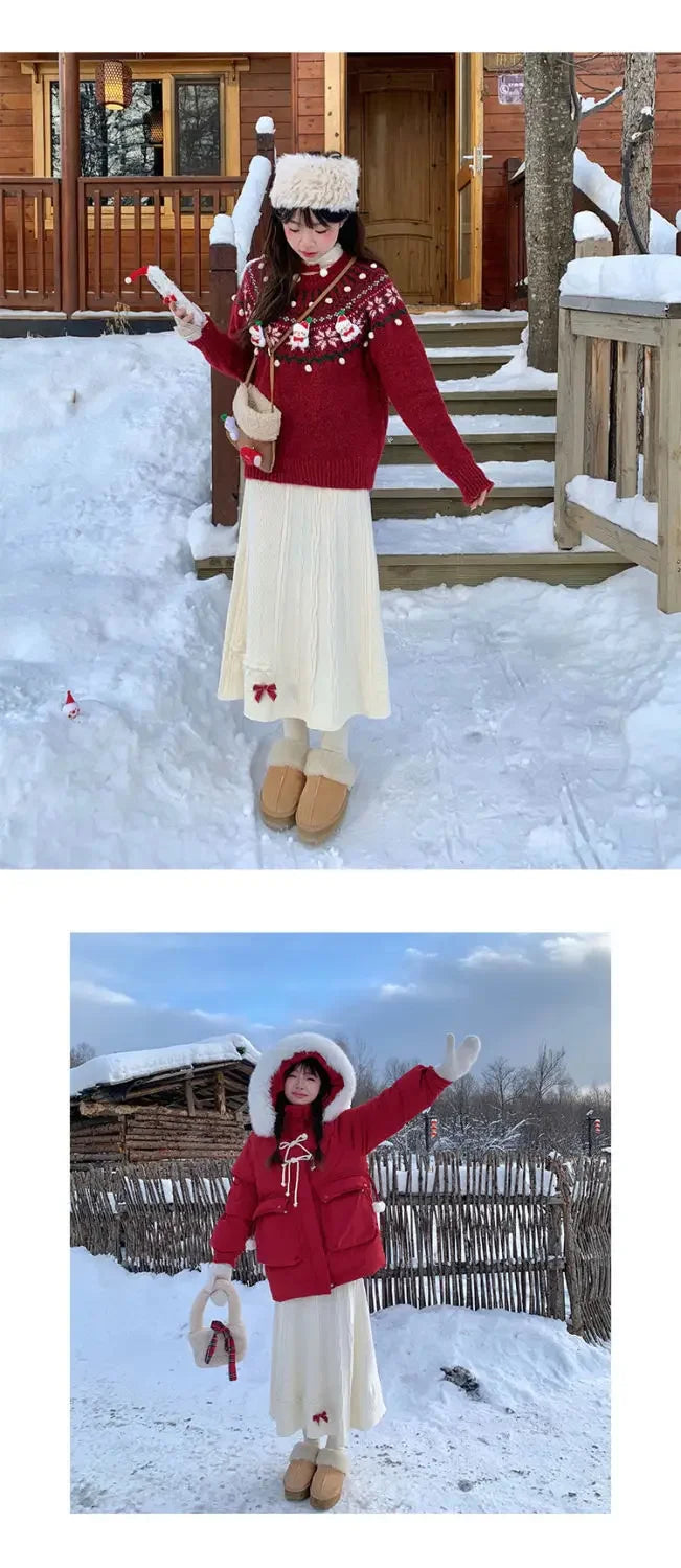 Clothes for Women Autumn Winter Japanese Style Kawaii Sweet Chic Knitted Skirts Female High Waist Solid Loose A-line Midi Skirt