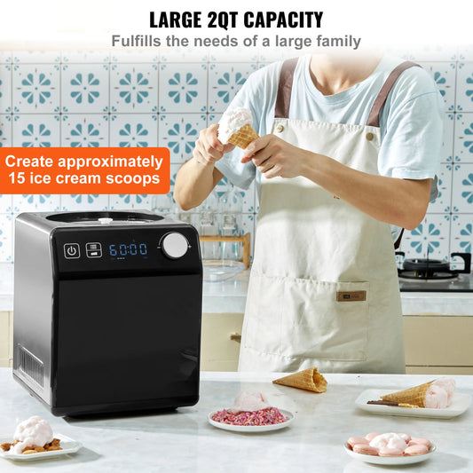 SucceBuy Upright Automatic Ice Cream Maker with Built-in Compressor 2 Quart No Pre-freezing Fruit Yogurt Machine 4 Modes.