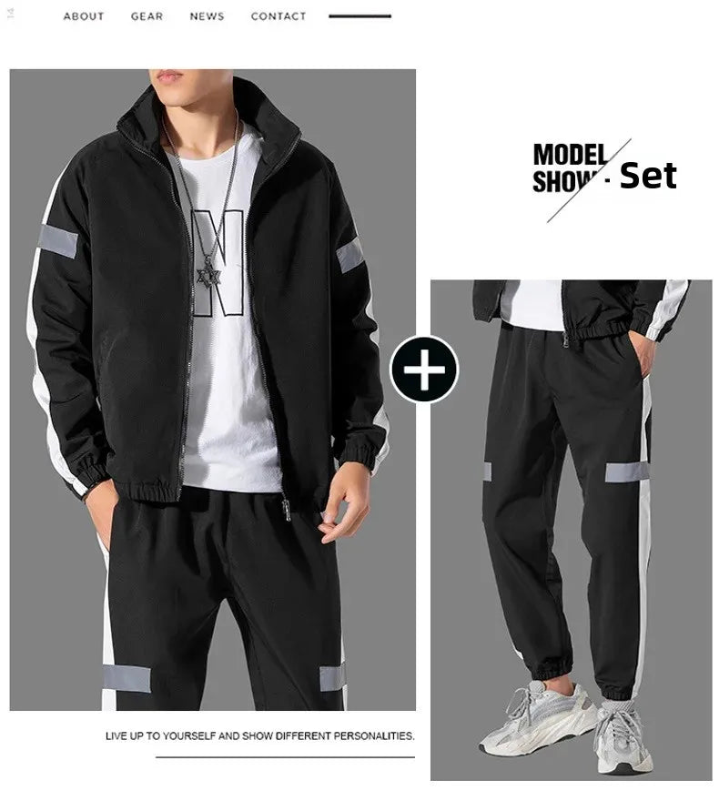Trendy Men's Sportswear Set Casual Open Cardigan Sweatshirt Jacket with Pants Autumn Winter New Style Cross-Border Clothing.