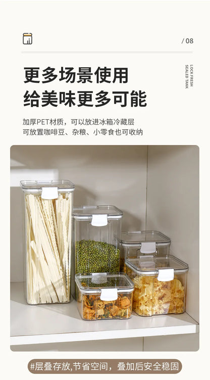 Food Box Storage Container With Airtight Lid Condiment Organizer Plastic Dispenser Jar Hermetic Kitchen Cereal Snack Spaghetti