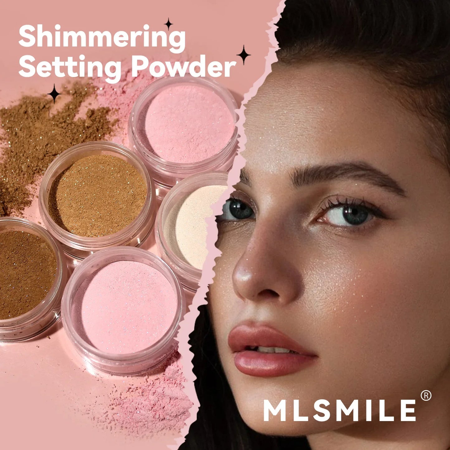 MLSIMLE 4 COLORS Natural Shimmer Pearl Setting Powder Contouring Highlighting Waterproof Sweat-proof Oil-control Makeup Powder.